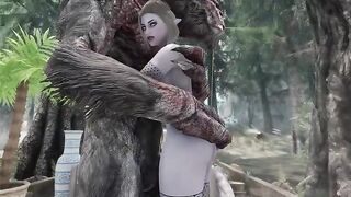 The dark elf is having fun with a troll in this adult Skyrm mod