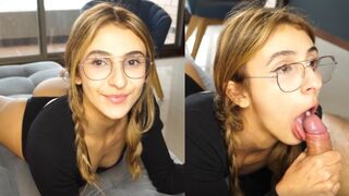 The cute girl took a big dick and got a messy throat pie