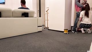 A delivery guy got his dick sucked by a cheating wife in a hot cuckold scene