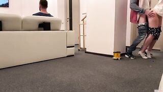A delivery guy got his dick sucked by a cheating wife in a hot cuckold scene