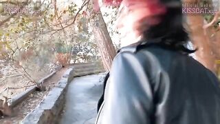 Kiss Cat loves breakfast with sausage - Outdoor sex with a Russian student on the street