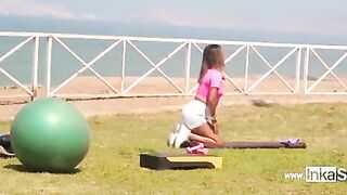 Hot Peruvian gym teacher caught exercising in a steamy workout session