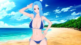 A busty woman named Vivi is having fun on the beach
