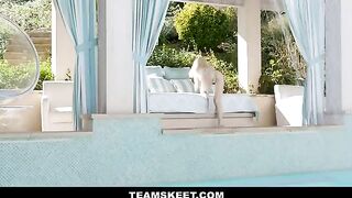 Petite yoga babe Lola Fae gets screwed by the pool in a steamy scene