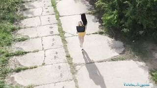 A pervert spies on a babe taking a piss with his drone and fucks her for cash