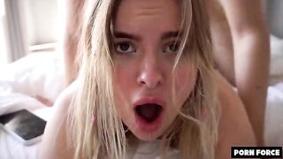 The hot girl with a sexy slender body gets fucked hard in a rough sex session