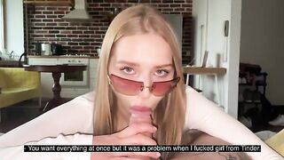 Nice slut in glasses fucks with her boyfriend and gets cum on her face