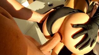 A girl with huge boobs seduces her guy and fucks his ass hard