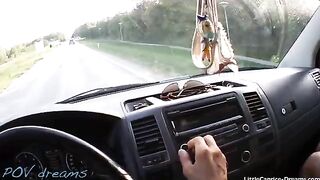 The cute girl hitchhikes to get to her destination