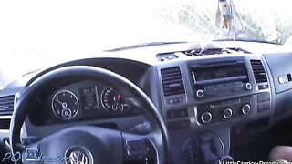The cute girl hitchhikes to get to her destination