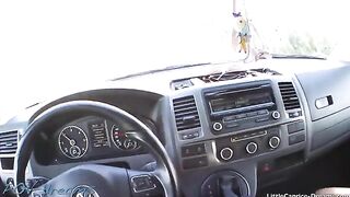 The cute girl hitchhikes to get to her destination