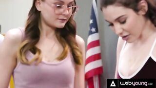 The girl is in detention and experiments with masturbation and lesbian sex
