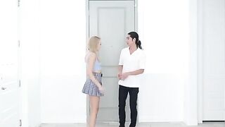 Skinny blonde gets fucked in the kitchen in a passionate scene