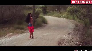 Short haired brunette Alexa Tomas pisses in the street before getting fucked