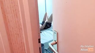 I observe my half-sister while she masturbates, then I offer her my cock and she accepts!