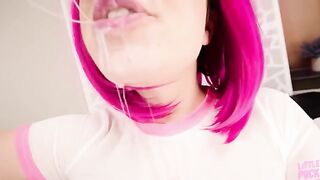 Lil slut gets multiple cumshots all over her face