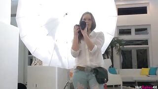 The photographer fucked in the mouth by two girls in a steamy threesome scene