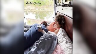 A lovely girl, Kate Marley, fingers herself in nature to achieve orgasm