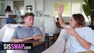 Lusty dudes pretend to be their stepsisters' boyfriends, swapping and getting fucked hard in a steamy foursome