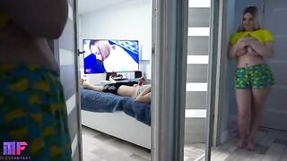 Pervert stepdad spies on his stepdaughter to fuck