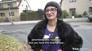 French babe Candy Scott gets her pussy filled with cash in public