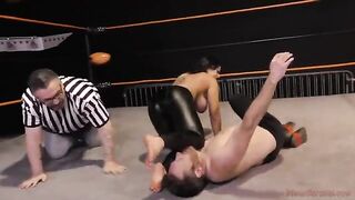 Nadia White dominates Glenn King in a fierce wrestling match