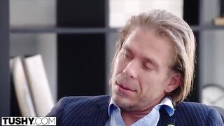 A hot temp named Hazel gets fucked by her boss in a steamy scene
