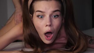 Petite teen gets her asshole gapped by a massive cock