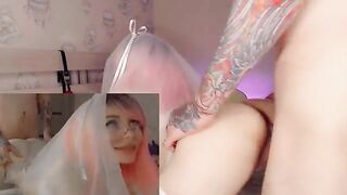 Cheating bride gets cum on her face during ahegao scene