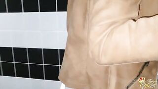 Pervert dude fucked brunette bitch in the toilet of a public place