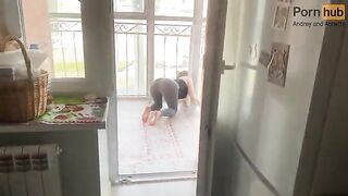A stepmother was stuck on the balcony and her savior took charge in a steamy encounter