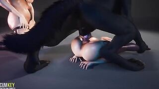 Two girls are having fun with a werewolf in this hot 3D porn