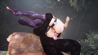 Furry werewolf fucked the woman in her ass