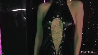 Skinny teen AngelQ strips on stage with sensual erotic dance