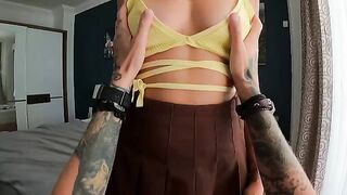 A gorgeous blowjob and a juicy cumshot on the mouth and tits