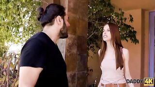 A young slender ginger girl got fucked by her boyfriend’s dad