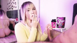 If you do not smoke, then you will suck dick. Cute girl smoking and jerking