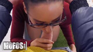 Andreina DeLuxe smokes and studies her tits and ass with Jordi for cash