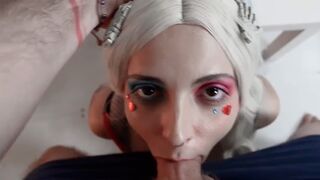 The crazy Harley Quinn gets her huge butt plugged with a big toy