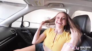A gorgeous girl with a great ass fucks in the city, showing her holes