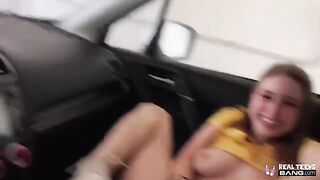 A gorgeous girl with a great ass fucks in the city, showing her holes