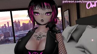 A girl in black is playing a game and gets fucked