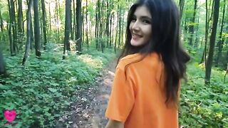A girl on a walk in the forest found a guy to get sperm for dinner
