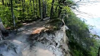 A Chihuahua makes a potty walk around Gdynia Orłowo