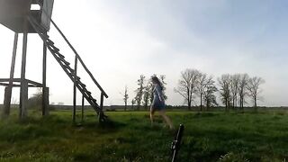 A girl was fucked in a hunting pulpit for her sex