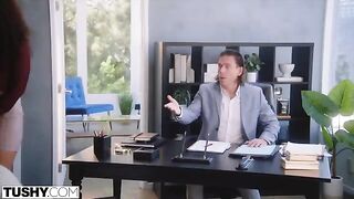 Redhead girl Willow fucks with her future boss in anal sex