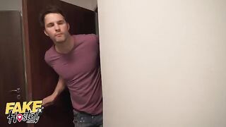 Two sexy babes crashed in a fake hostel, starting wild threesome sex