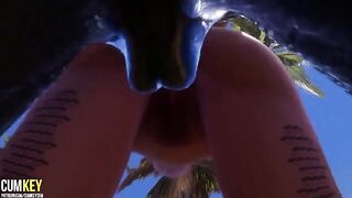 Two girls are being fucked by a big cock monster in this 3D porn