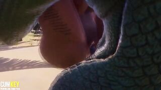 Two girls are being fucked by a big cock monster in this 3D porn