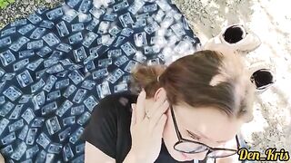 Facial compilation of a cute schoolgirl getting a lot of warm cum on her face and hair